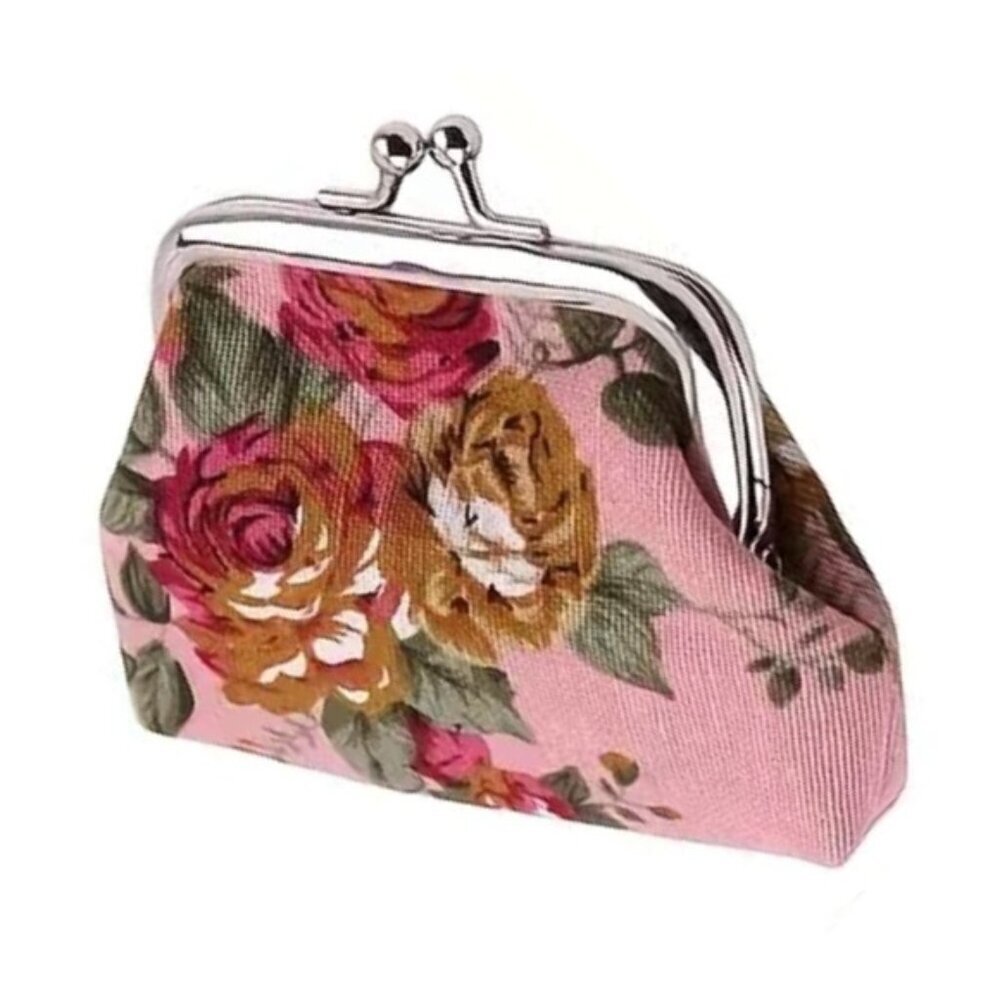 Victorian Rose Change Purse Bag French Kiss Clasp Storage Needlepoint Vibe Pink